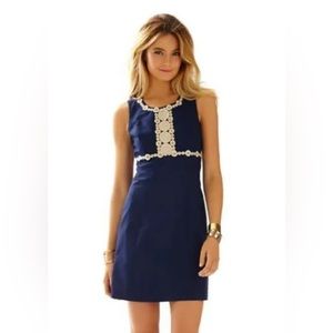 Lilly Pulitzer Rosie sleeveless Navy and gold shift dress size 2